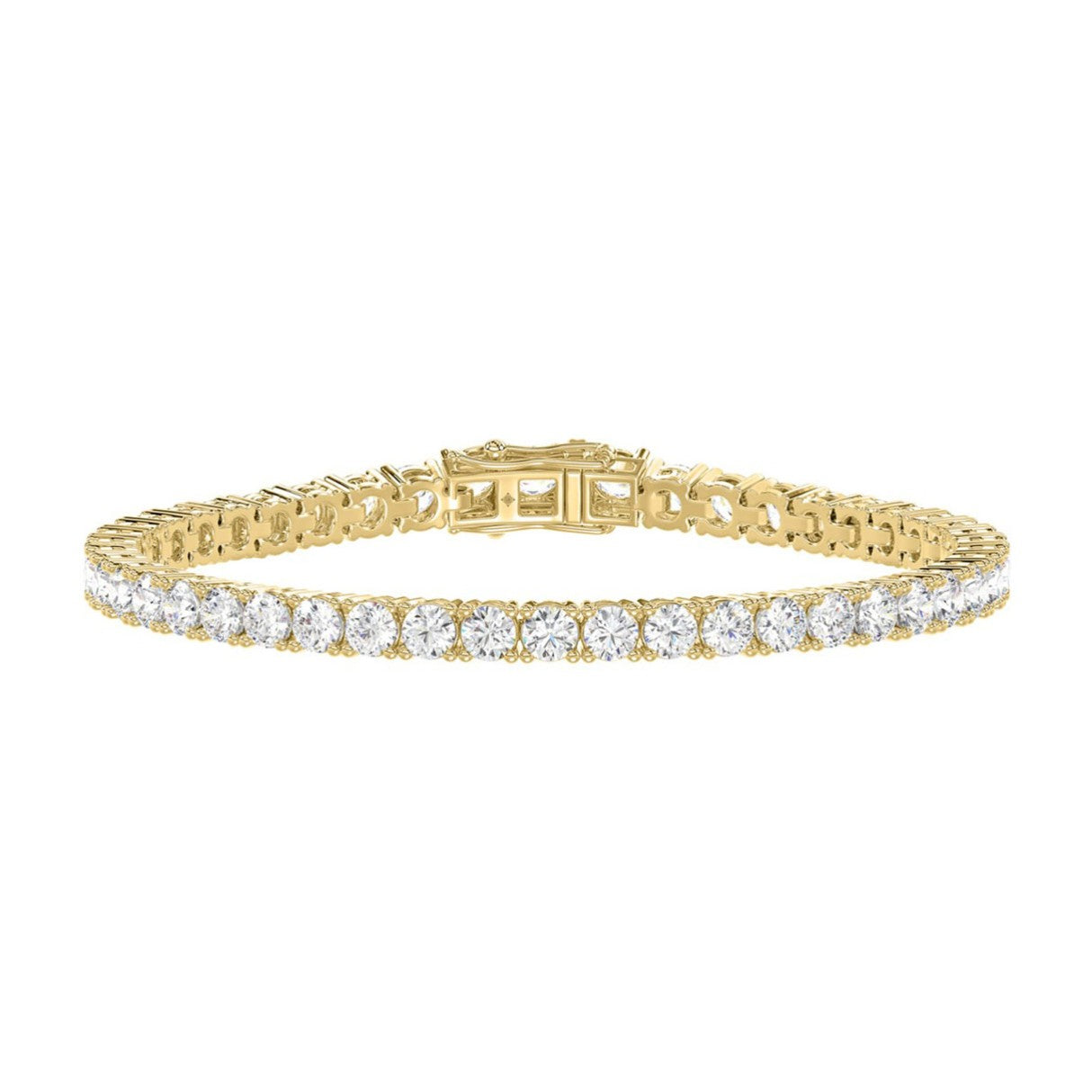 Classic 4 Prong Lab Diamond Tennis Bracelet – ~3ct – 14k Yellow Gold – angle view
