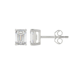 Lab Diamond 4-Prong Emerald Cut Stud Earring - 1.5ct - 14K White Gold