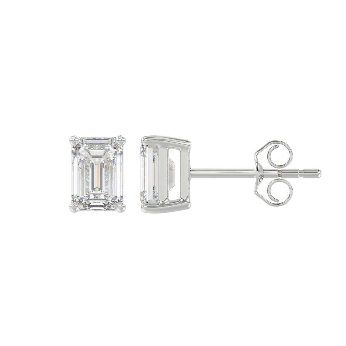 Lab Diamond 4-Prong Emerald Cut Stud Earring - 1.5ct - 14K White Gold