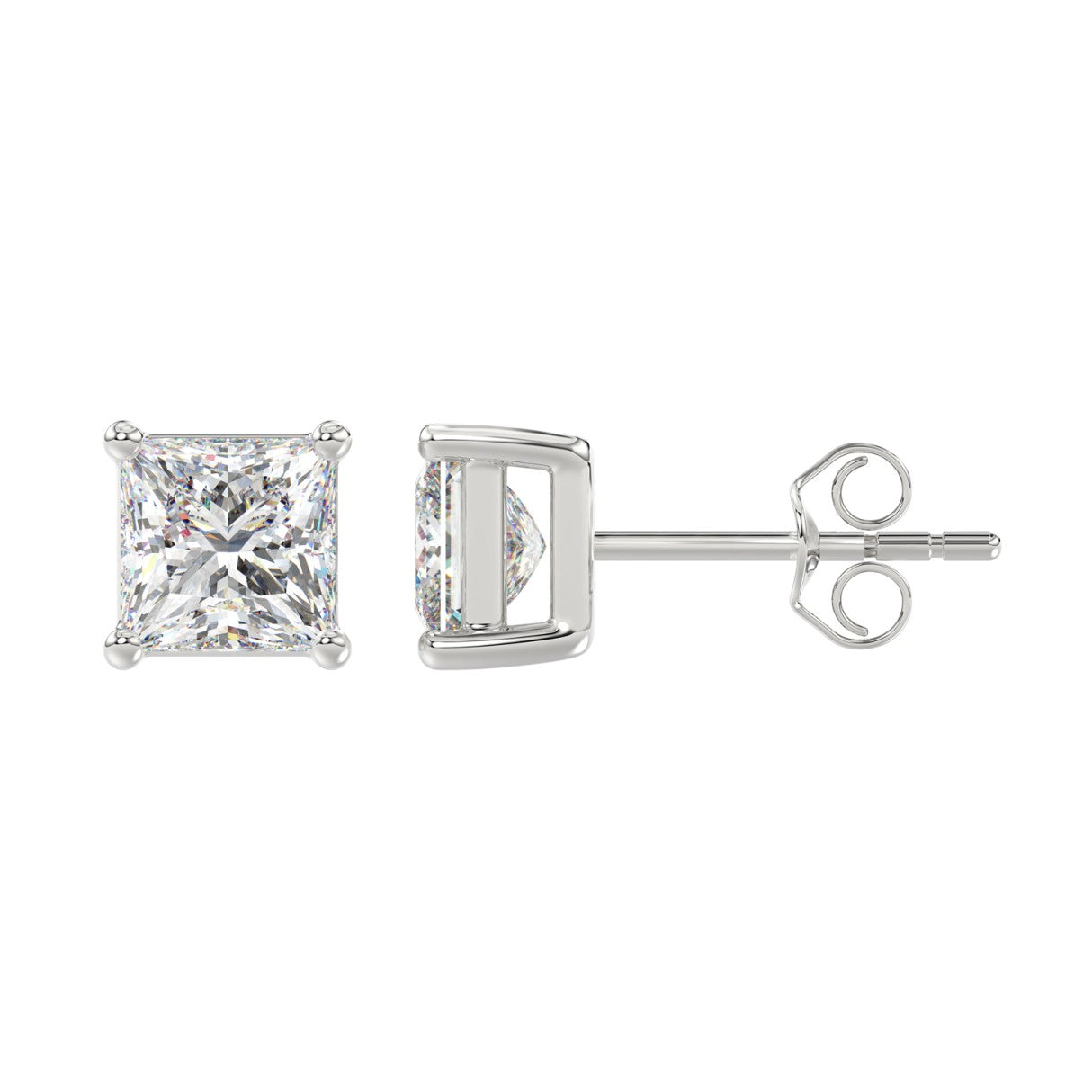 Lab Diamond 4-Prong Princess Stud Earring - 3ct - 14K White Gold