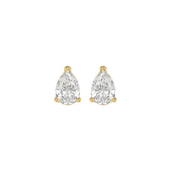 Lab Diamond 3-Prong Pear Stud Earring - 1ct - 14K Yellow Gold