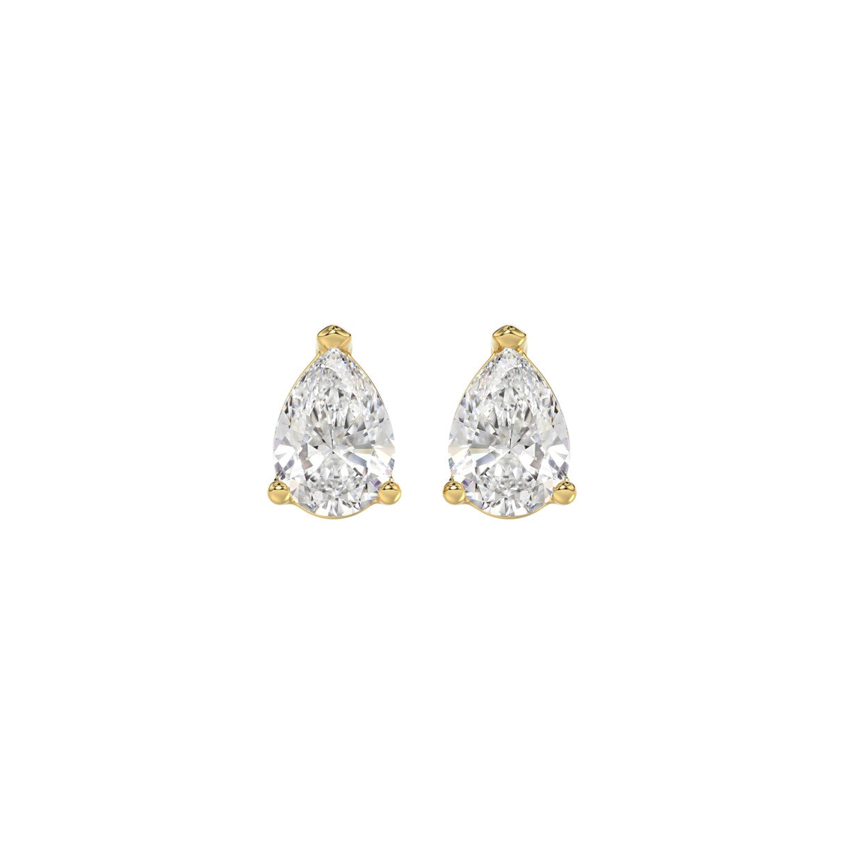 Lab Diamond 3-Prong Pear Stud Earring - 1ct - 14K Yellow Gold