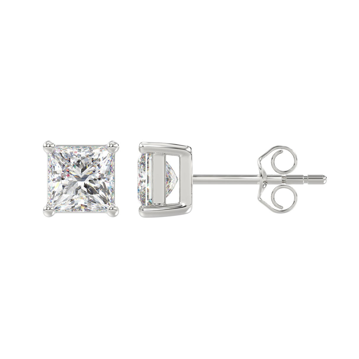Lab Diamond 4-Prong Princess Stud Earring - 2.5ct - 14K White Gold