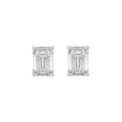Lab Diamond 4-Prong Emerald Cut Stud Earring - 2.5ct - 14K White Gold