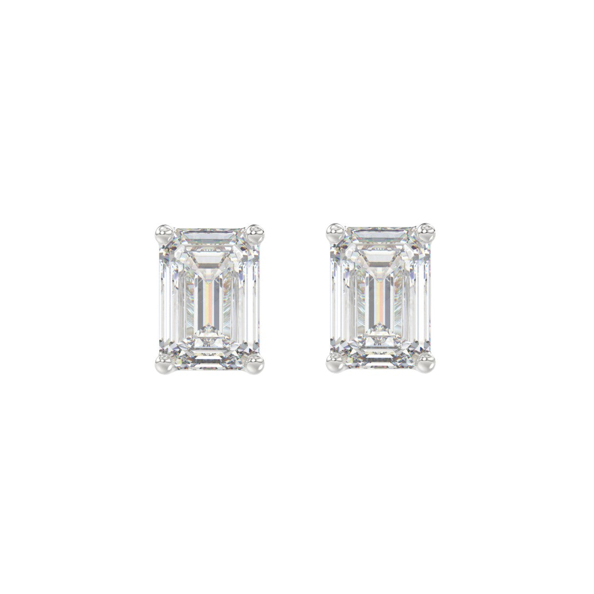Lab Diamond 4-Prong Emerald Cut Stud Earring - 2.5ct - 14K White Gold