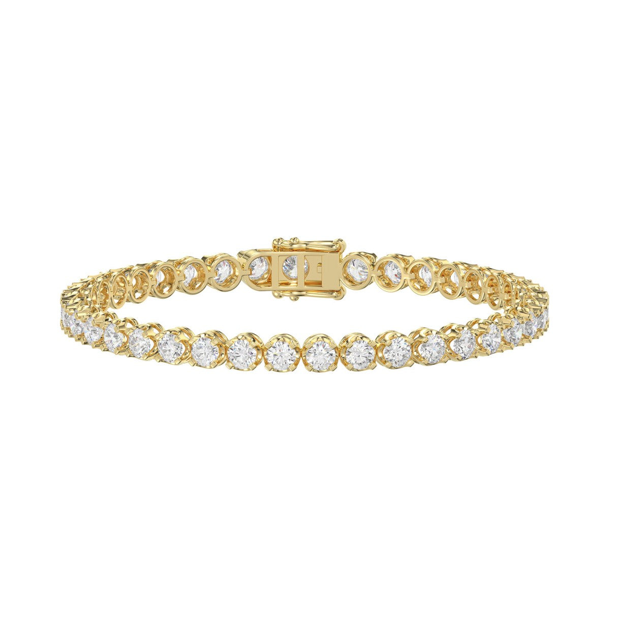 Lightweight Fusion Lab Diamond Tennis Bracelet – ~7ct – 14k Yellow Gold – angle view