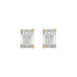 Lab Diamond 4-Prong Emerald Cut Stud Earring - 2.5ct - 14K Yellow Gold