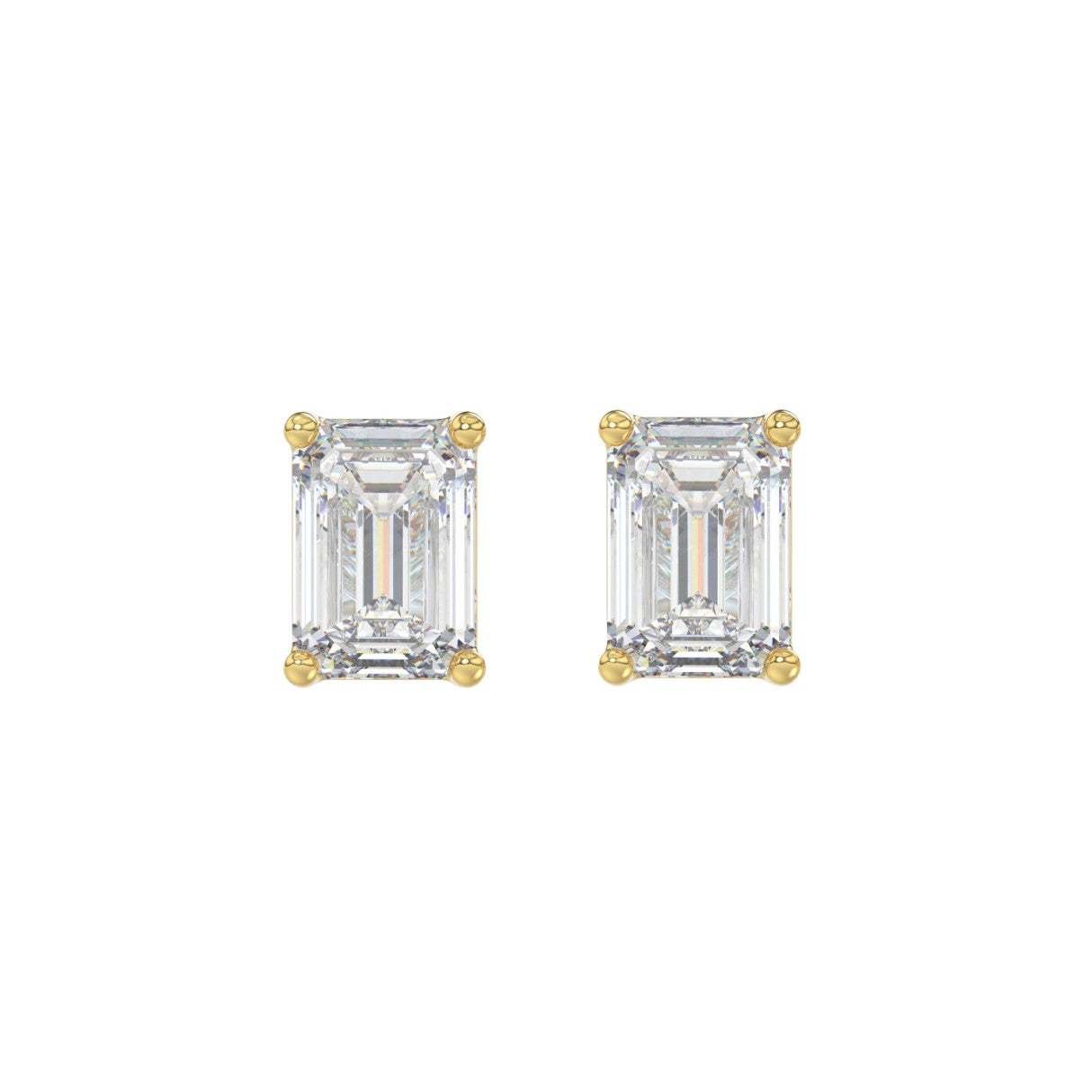Lab Diamond 4-Prong Emerald Cut Stud Earring - 2.5ct - 14K Yellow Gold