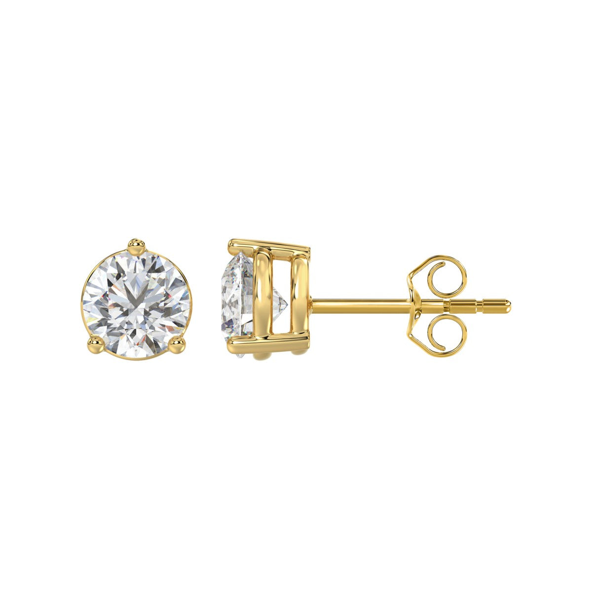 Lab Diamond 3-Prong Basket Pushback Stud Earrings - 2.5ct - 14K Yellow Gold