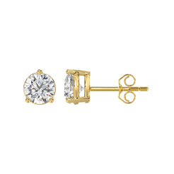 Lab Diamond 3-Prong Basket Pushback Stud Earrings - 2.5ct - 14K Yellow Gold