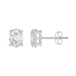 Lab Diamond 4-Prong Oval Stud Earring - 3ct - 14K White Gold