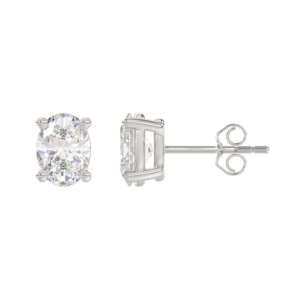 Lab Diamond 4-Prong Oval Stud Earring - 3ct - 14K White Gold
