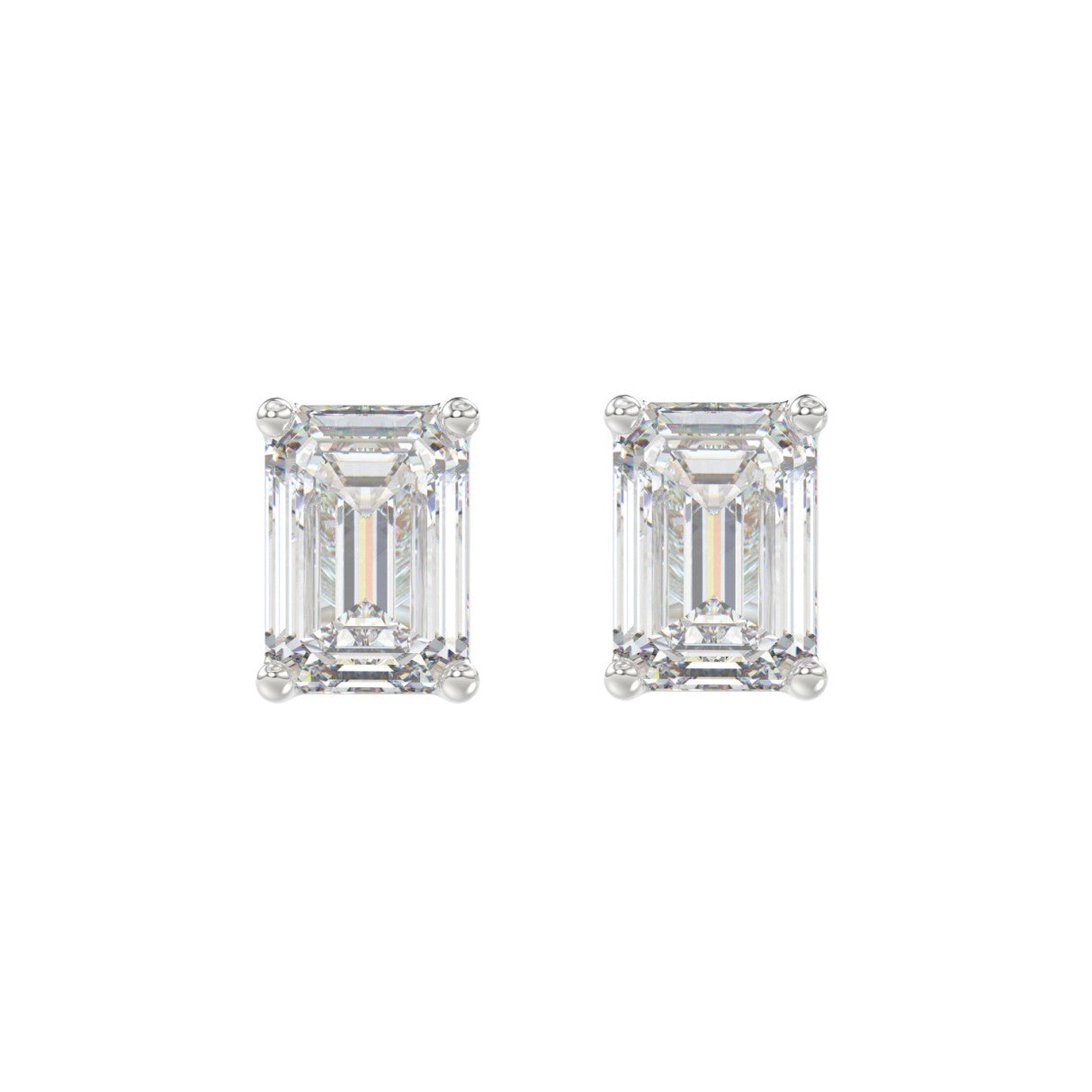 Lab Diamond 4-Prong Emerald Cut Stud Earring - 4ct - 10K White Gold