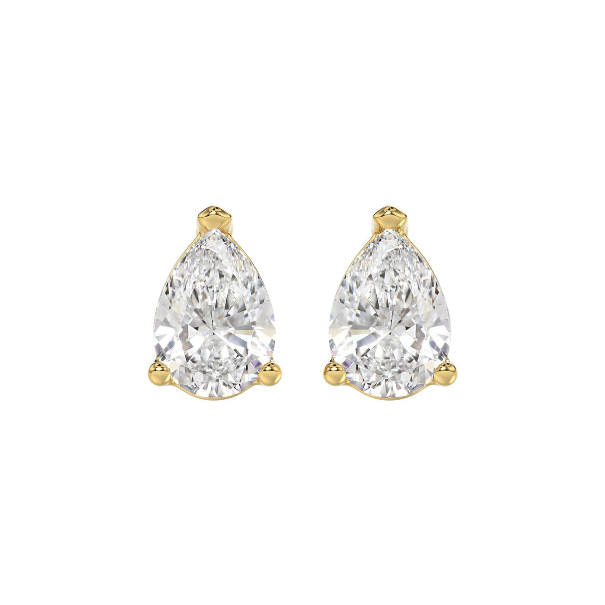 Lab Diamond 3-Prong Pear Stud Earring - 4ct - 14K Yellow Gold