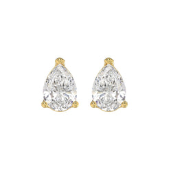 Lab Diamond 3-Prong Pear Stud Earring - 4ct - 14K Yellow Gold