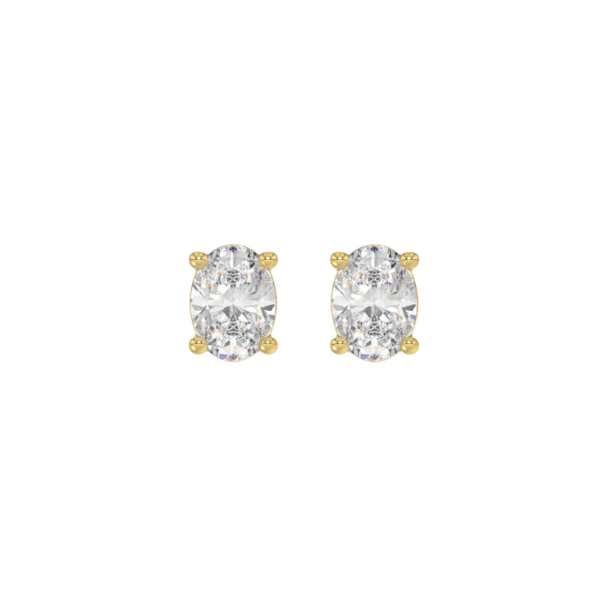 Lab Diamond 4-Prong Oval Stud Earring - 1ct - 14K Yellow Gold