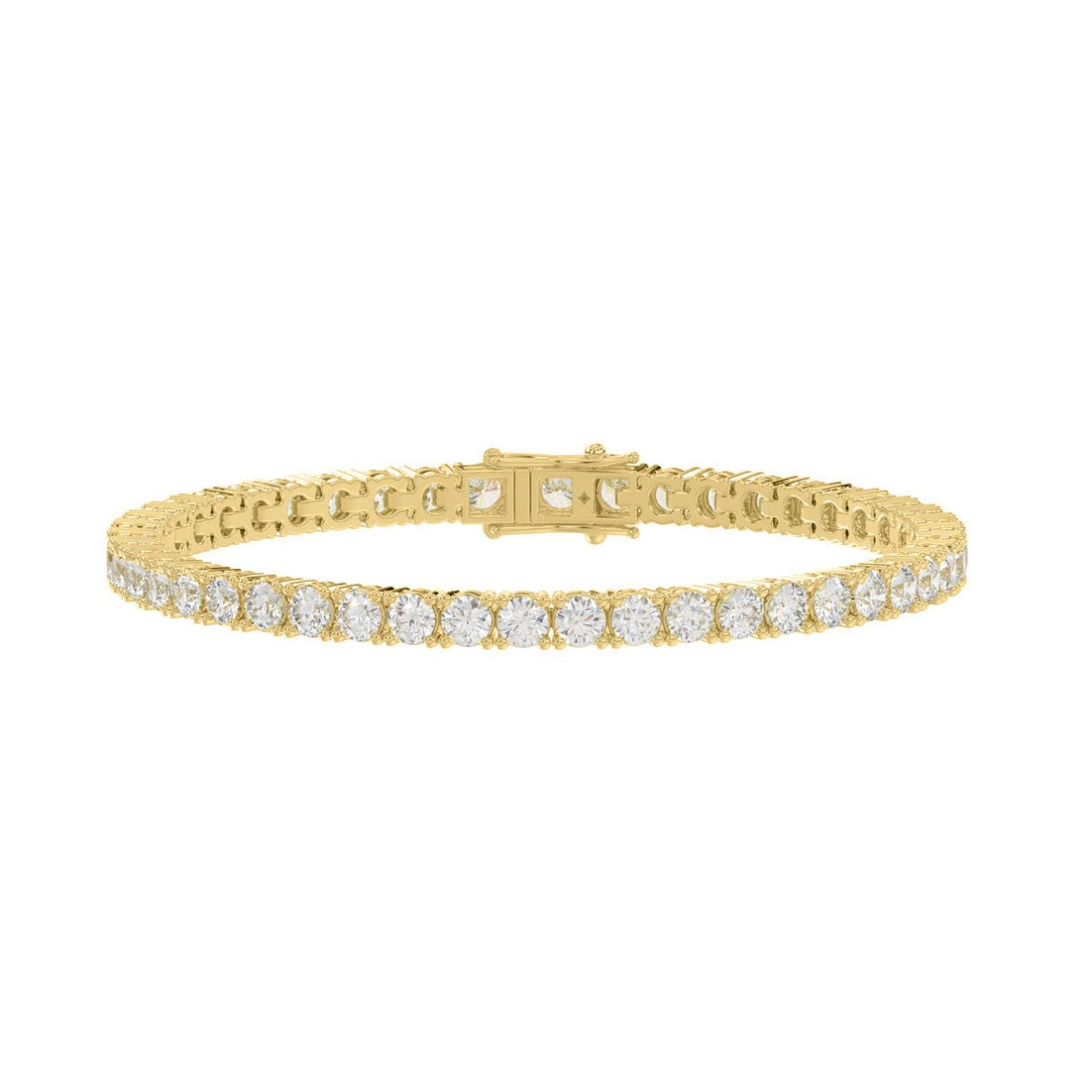 Classic 4 Prong Lab Diamond Tennis Bracelet – ~5ct – 14k Yellow Gold – angle view