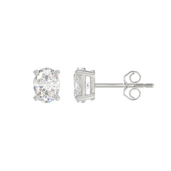 Lab Diamond 4-Prong Oval Stud Earring - 1.5ct - 14K White Gold