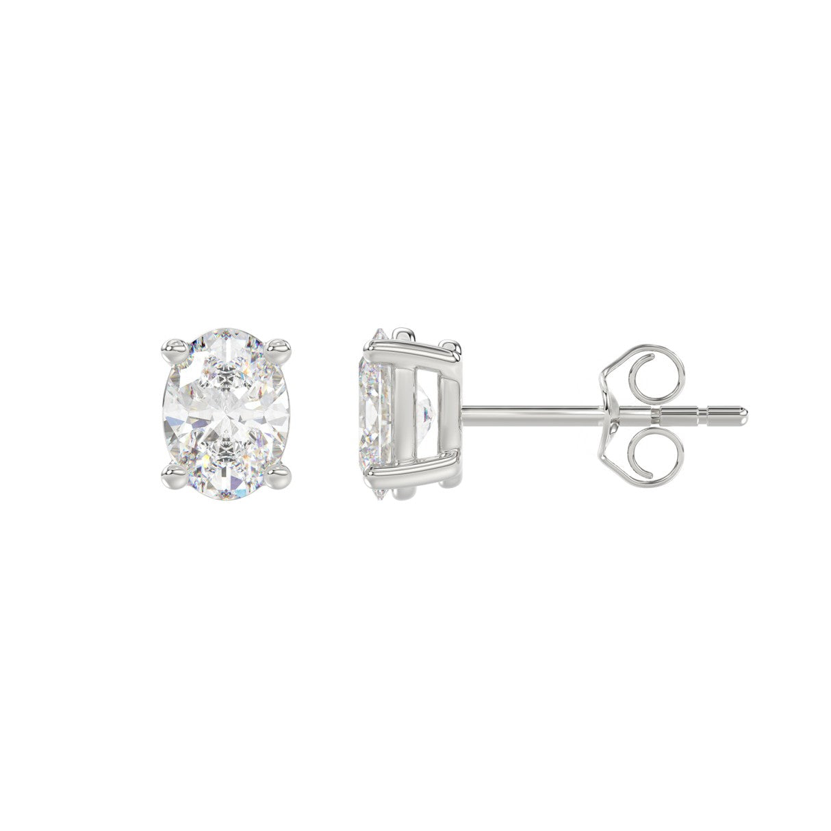 Lab Diamond 4-Prong Oval Stud Earring - 1.5ct - 14K White Gold