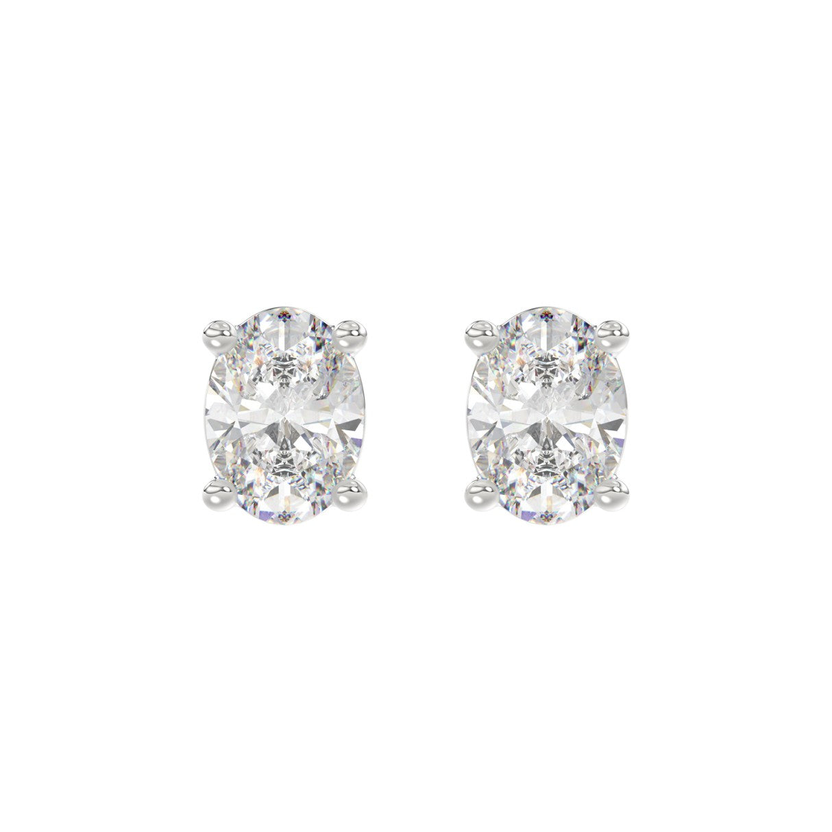 Lab Diamond 4-Prong Oval Stud Earring - 4ct - 14K White Gold