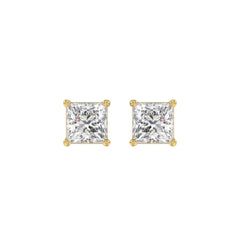 Lab Diamond 4-Prong Princess Stud Earring - 2ct - 14K Yellow Gold