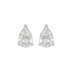 Lab Diamond 3-Prong Pear Stud Earring - 4ct - 14K White Gold