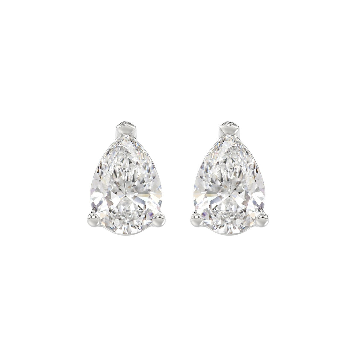 Lab Diamond 3-Prong Pear Stud Earring - 4ct - 14K White Gold