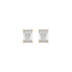 Lab Diamond 4-Prong Emerald Cut Stud Earring - 1ct - 14K Yellow Gold