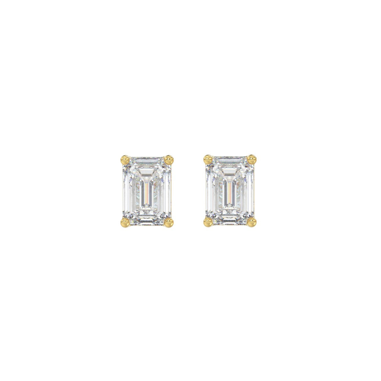 Lab Diamond 4-Prong Emerald Cut Stud Earring - 1ct - 14K Yellow Gold