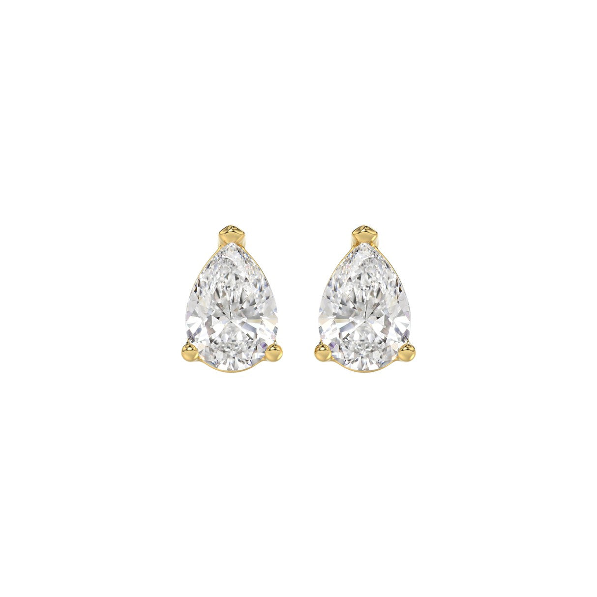 Lab Diamond 3-Prong Pear Stud Earring - 1.5ct - 14K Yellow Gold