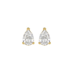 Lab Diamond 3-Prong Pear Stud Earring - 1.5ct - 14K Yellow Gold