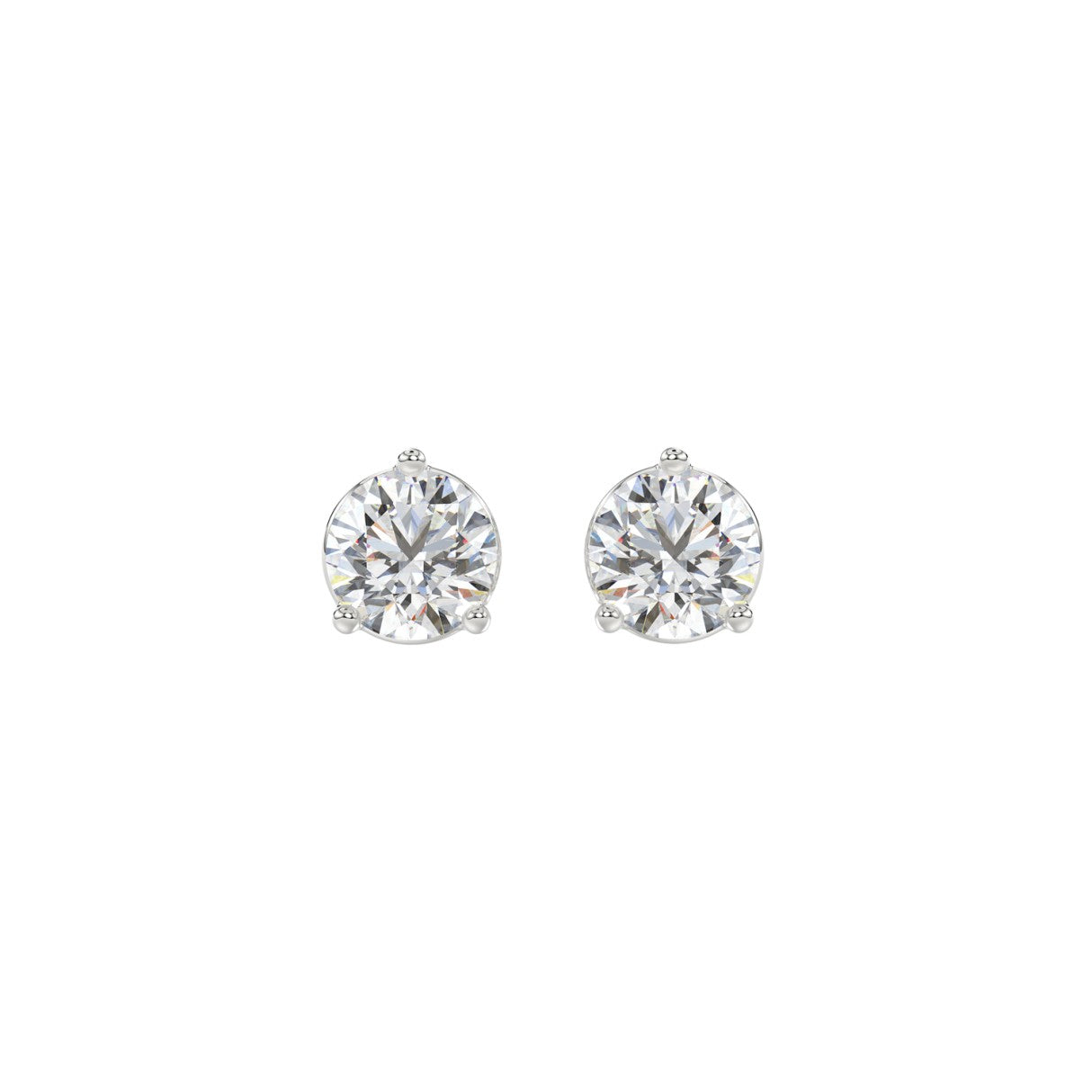 3 Prong Basket Pushback Stud Earrings - 1.5ct - 14K White Gold