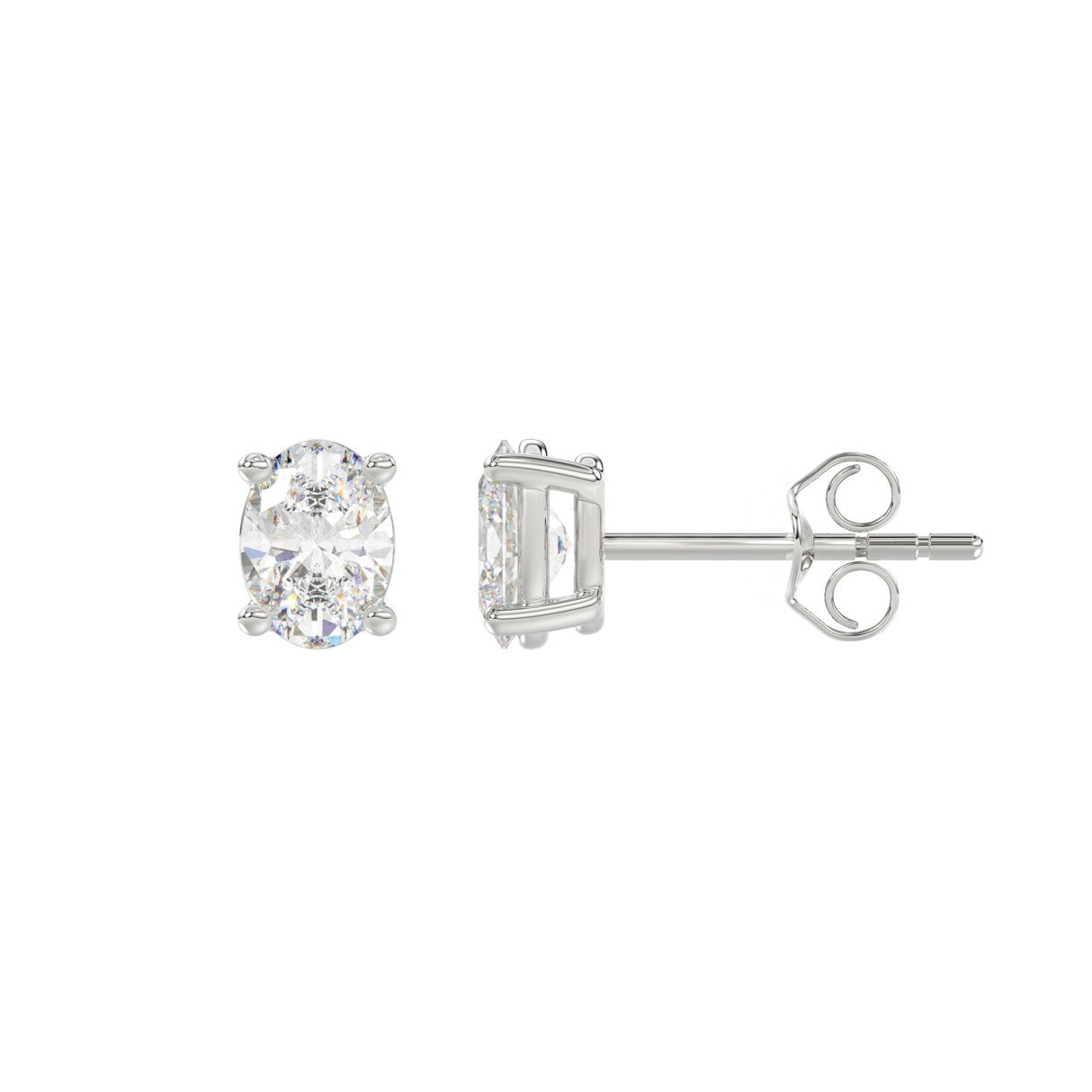 Lab Diamond 4-Prong Oval Stud Earring - 1ct - 14K White Gold