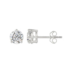 Lab Diamond 3-Prong Basket Pushback Stud Earrings - 2.5ct - 14K White Gold