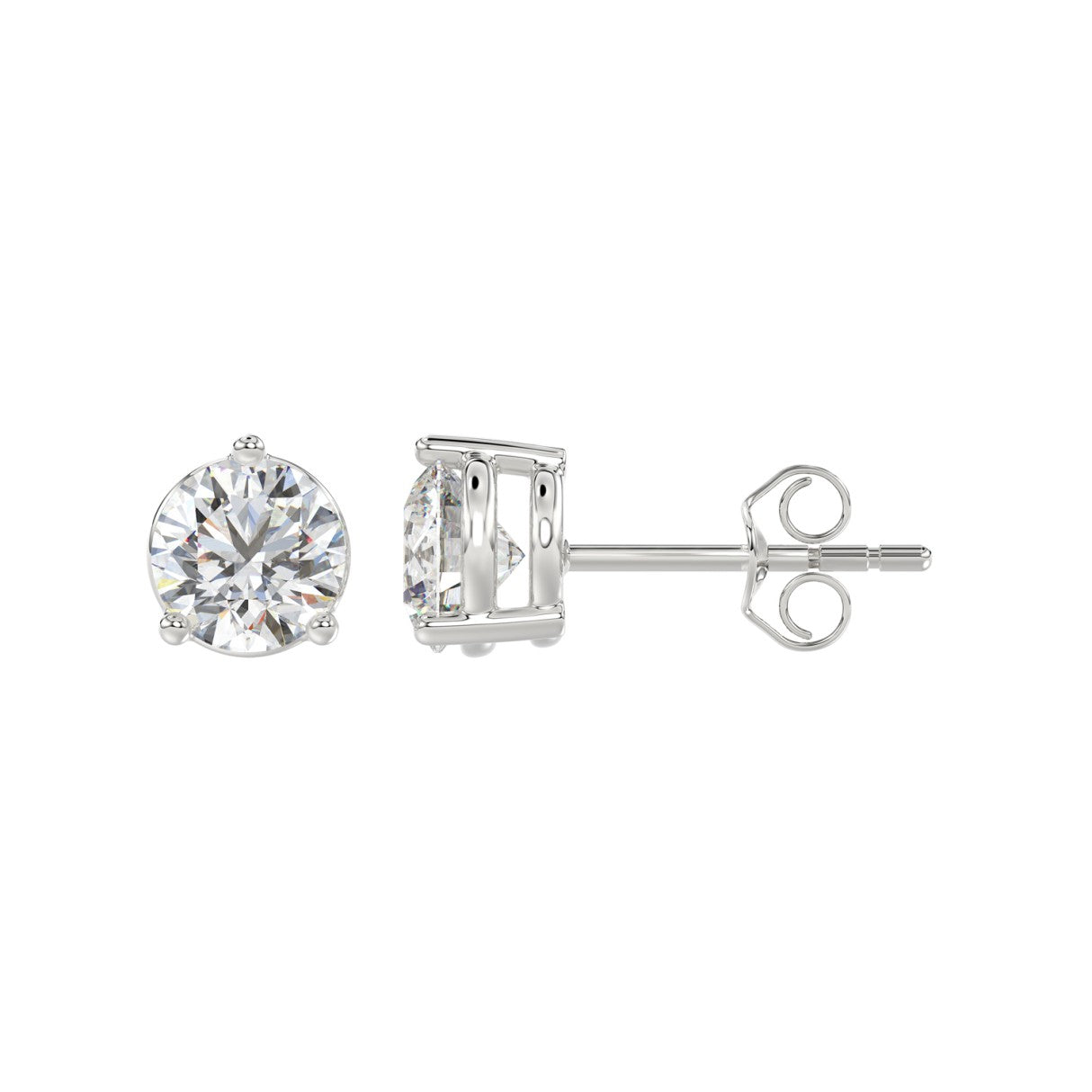 Lab Diamond 3-Prong Basket Pushback Stud Earrings - 2.5ct - 14K White Gold