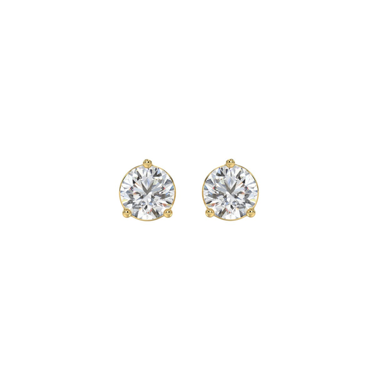 3 Prong Basket Pushback Stud Earrings - 1ct - 14K Yellow Gold