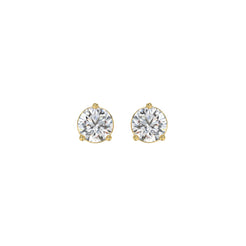 3 Prong Basket Pushback Stud Earrings - 1ct - 14K Yellow Gold