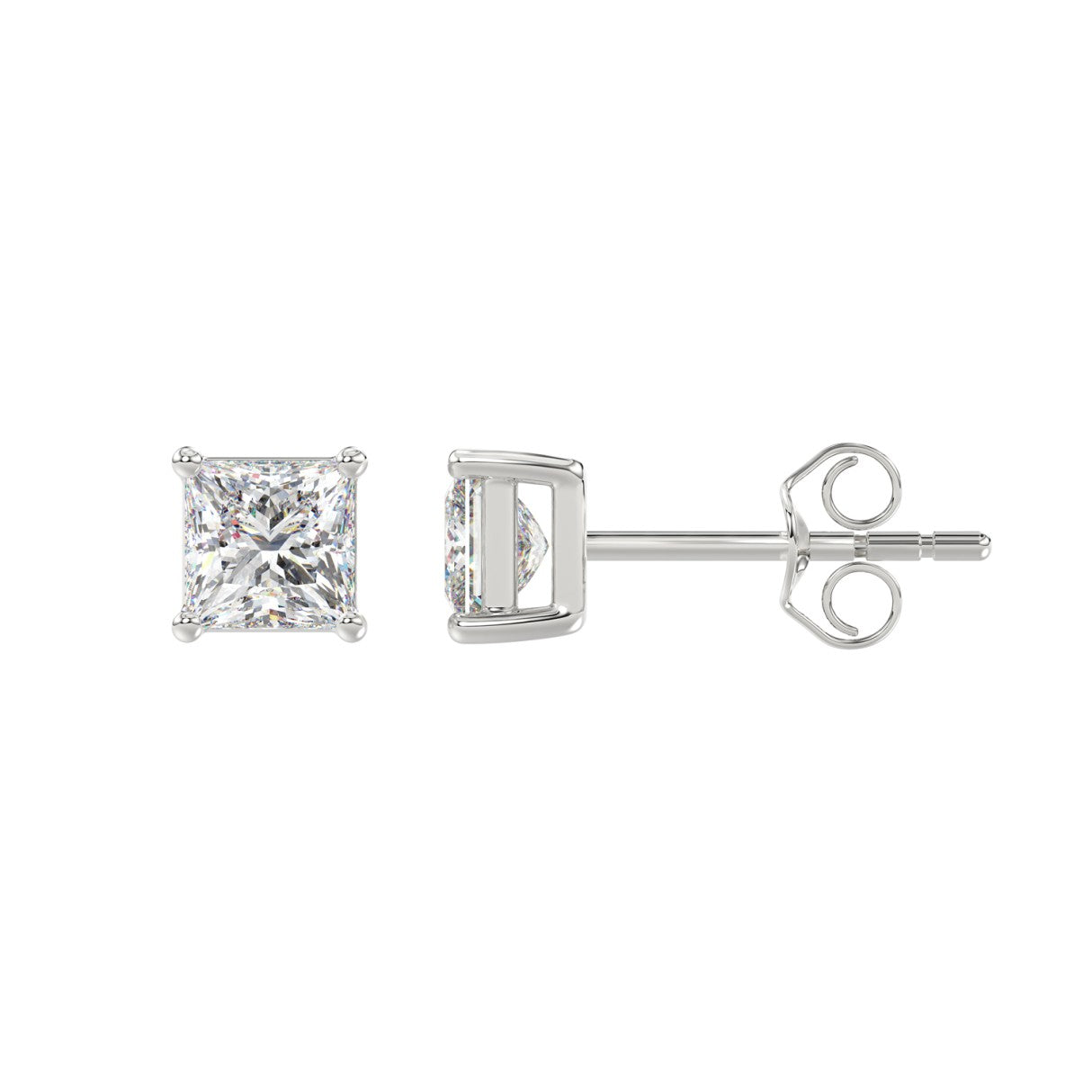 Lab Diamond 4-Prong Princess Stud Earring - 1.5ct - 14K White Gold