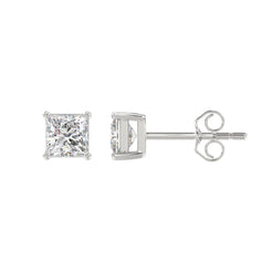 Lab Diamond 4-Prong Princess Stud Earring - 1.5ct - 14K White Gold