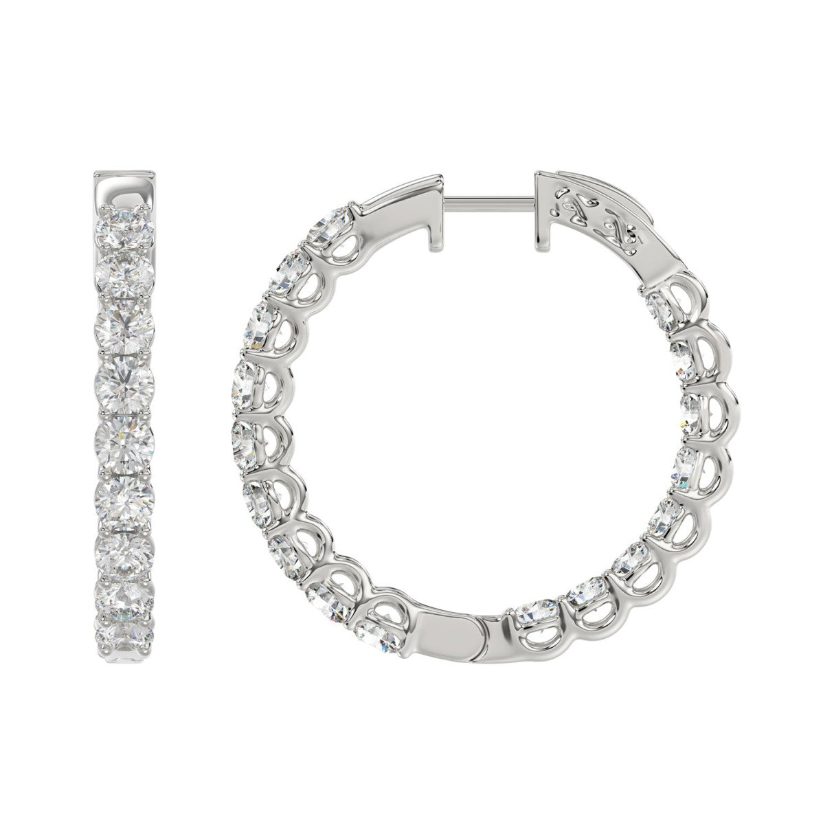 Lab Diamond Inside-Out Round Hoop Earring - 5ct - 14K White Gold