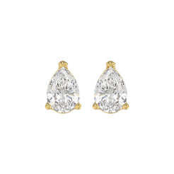Lab Diamond 3-Prong Pear Stud Earring - 3ct - 14K Yellow Gold