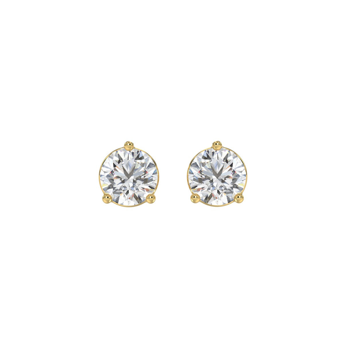 3 Prong Basket Pushback Stud Earrings - 2ct - 14K Yellow Gold