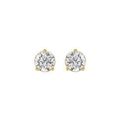 3 Prong Basket Pushback Stud Earrings - 2ct - 14K Yellow Gold