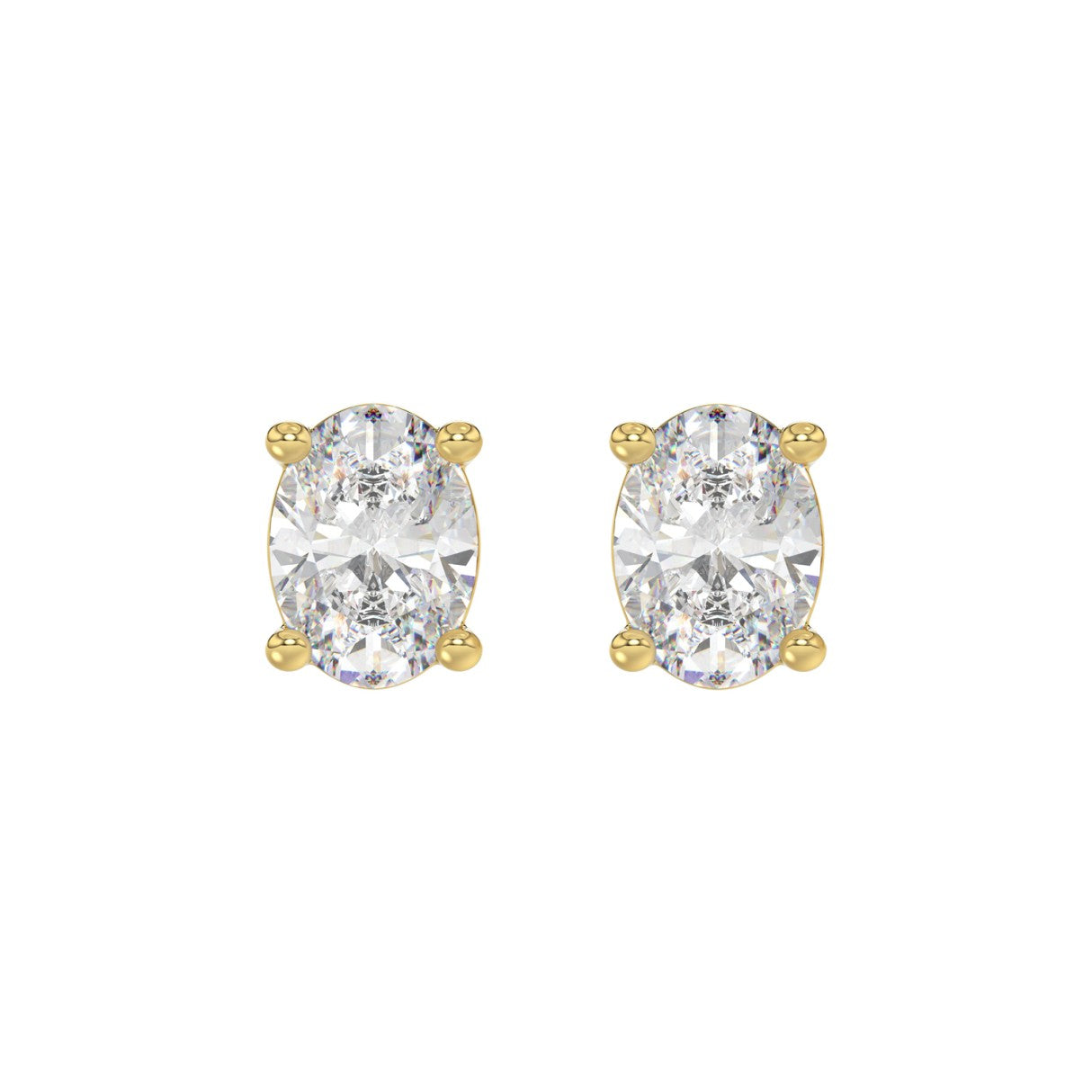 Lab Diamond 4-Prong Oval Stud Earring - 4ct - 14K Yellow Gold