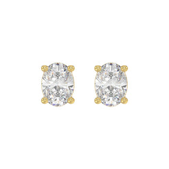 Lab Diamond 4-Prong Oval Stud Earring - 4ct - 14K Yellow Gold