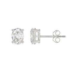 Lab Diamond 4-Prong Oval Stud Earring - 2ct - 14K White Gold