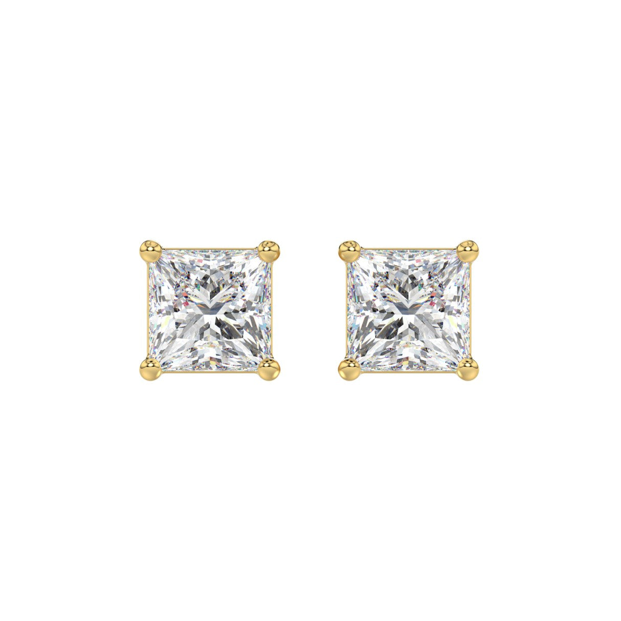 Lab Diamond 4-Prong Princess Stud Earring - 3ct - 14K Yellow Gold