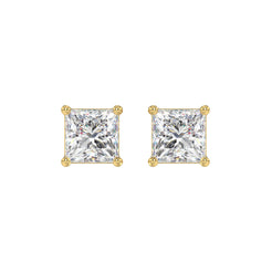 Lab Diamond 4-Prong Princess Stud Earring - 3ct - 14K Yellow Gold