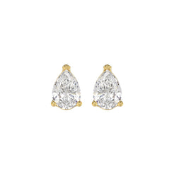 Lab Diamond 3-Prong Pear Stud Earring - 2ct - 14K Yellow Gold