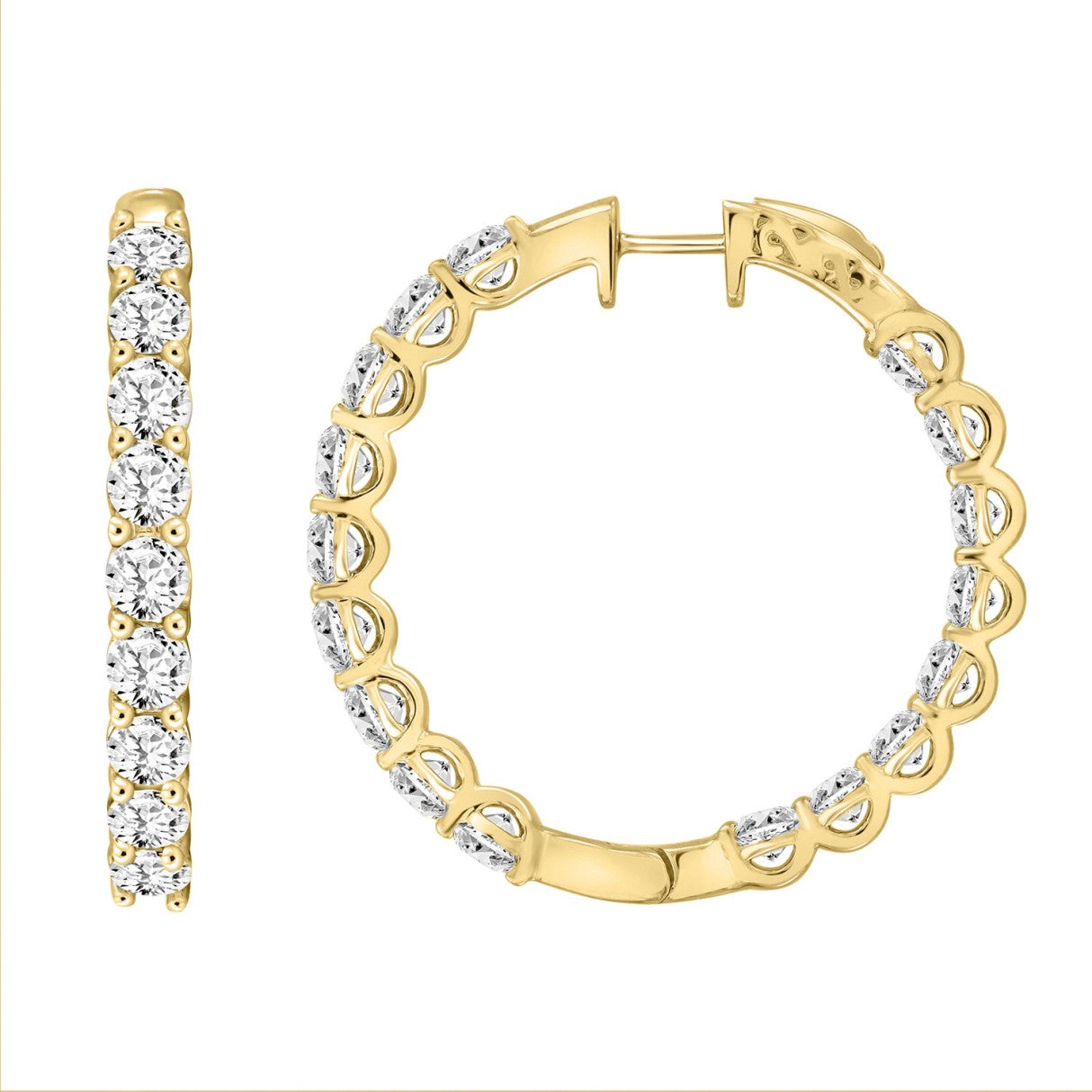 Lab Diamond Inside-Out Round Hoop Earring - 7ct - 14K Yellow Gold